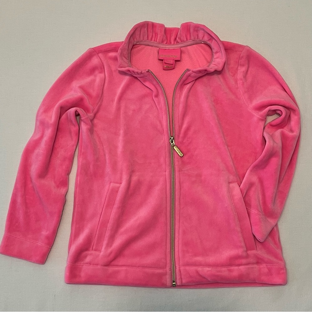 Lilly Pulitzer Girl Velour Full Zip Track Jacket Neon Prosecco Pink size S (4 5)